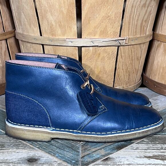 Clarks x Herschel Blue Leather Denim Limited Edition Desert Boots Men Size 10.5
